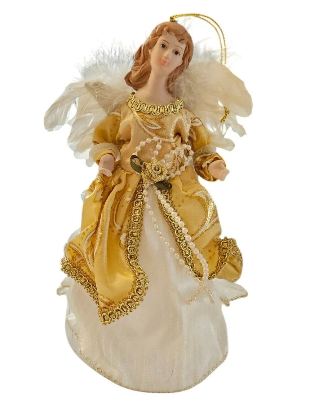 Vintage Christmas Tree Topper Angel White w/ Gold Accents Porcelain